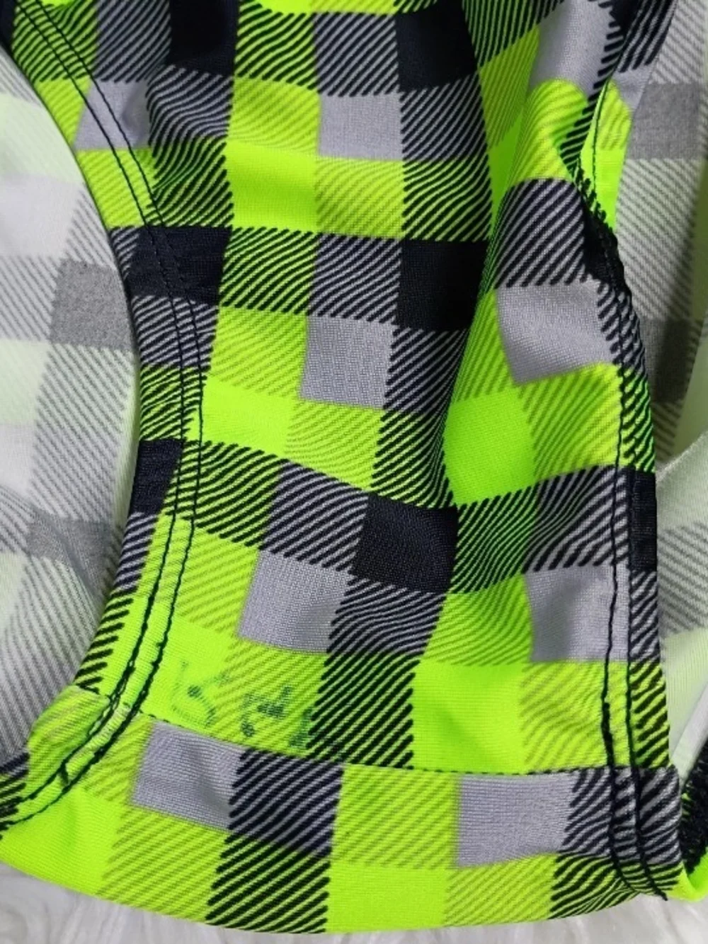 Weissman Neon Lime Green Plaid Halter Leotard Dancewear Costume, Child Medium